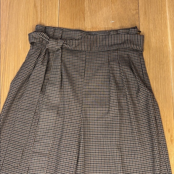 Zara Trousers Wide Leg Crop Plaid Tie Waist Pleated Size Extra Small - Picture 3 of 6